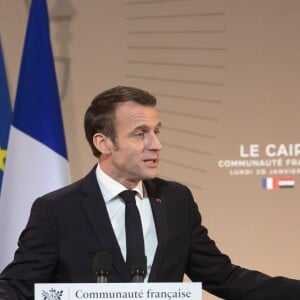 Emmanuel Macron lors de son discours à la communauté française au Caire. Le 28 janvier 2019 © Romuald Meigneux / Pool / Bestimage