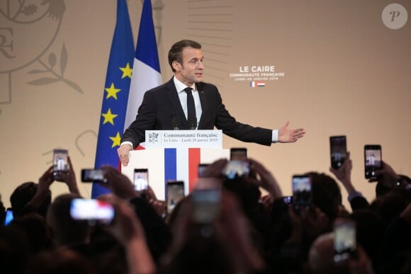 Emmanuel Macron lors de son discours à la communauté française au Caire. Le 28 janvier 2019 © Romuald Meigneux / Pool / Bestimage