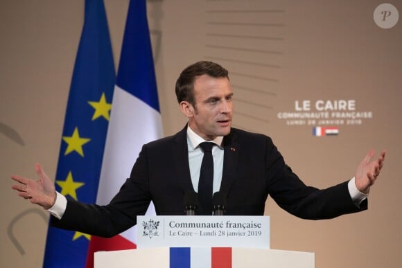 Emmanuel Macron lors de son discours à la communauté française au Caire. Le 28 janvier 2019 © Romuald Meigneux / Pool / Bestimage