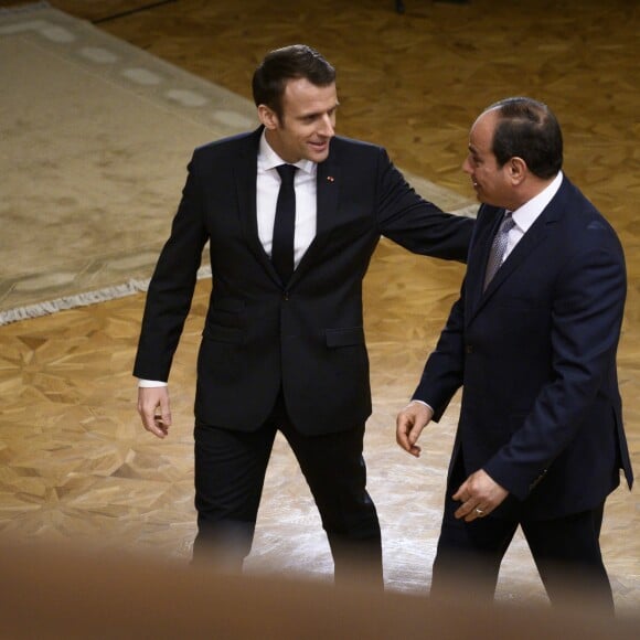 Emmanuel Macron, Abdel Fattah al-Sissi - Conférence de presse du président de la République française et du président de la République égyptienne au palais présidentiel au Caire. Le 28 janvier 2019 © Eliot Blondet / Pool / Bestimage