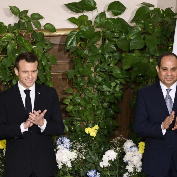 Emmanuel Macron, Abdel Fattah al-Sissi - Conférence de presse du président de la République française et du président de la République égyptienne au palais présidentiel au Caire. Le 28 janvier 2019 © Eliot Blondet / Pool / Bestimage