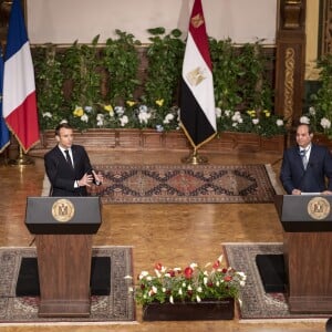 Emmanuel Macron, Abdel Fattah al-Sissi - Conférence de presse du président de la République française et du président de la République égyptienne au palais présidentiel au Caire. Le 28 janvier 2019 © Eliot Blondet / Pool / Bestimage