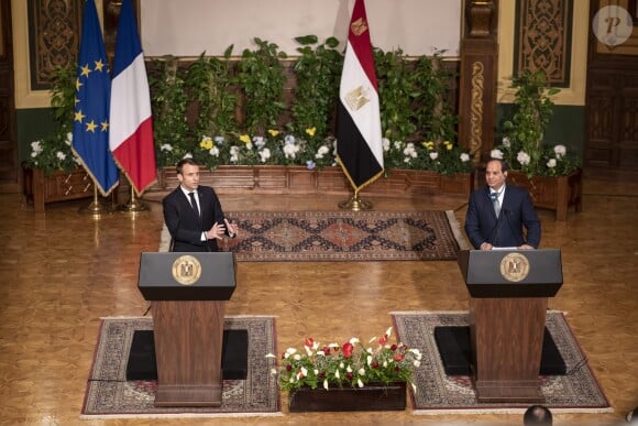 Emmanuel Macron, Abdel Fattah al-Sissi - Conférence de presse du président de la République française et du président de la République égyptienne au palais présidentiel au Caire. Le 28 janvier 2019 © Eliot Blondet / Pool / Bestimage
