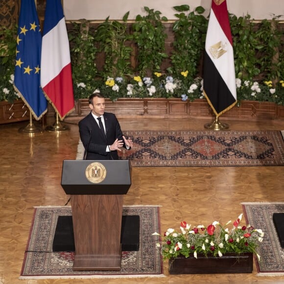 Emmanuel Macron, Abdel Fattah al-Sissi - Conférence de presse du président de la République française et du président de la République égyptienne au palais présidentiel au Caire. Le 28 janvier 2019 © Eliot Blondet / Pool / Bestimage