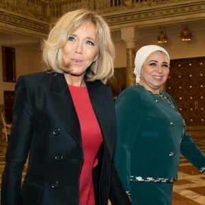 Brigitte Macron, Entissar Amer - Cérémonie d'accueil du président de la République française par le président de la République égyptienne au palais présidentiel au Caire. Le 28 janvier 2019 © Romuald Meigneux / Pool / Bestimage