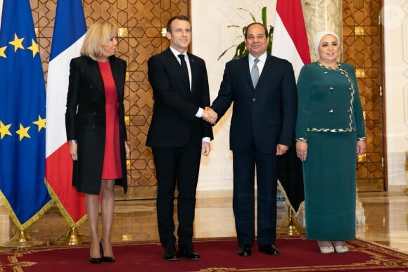 Brigitte et Emmanuel Macron, Abdel Fattah al-Sissi et sa femme Entissar Amer - Cérémonie d'accueil du président de la République française par le président de la République égyptienne au palais présidentiel au Caire. Le 28 janvier 2019 © Romuald Meigneux / Pool / Bestimage