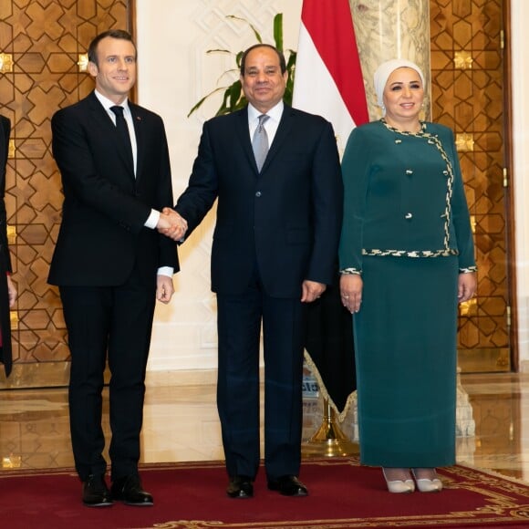 Brigitte et Emmanuel Macron, Abdel Fattah al-Sissi et sa femme Entissar Amer - Cérémonie d'accueil du président de la République française par le président de la République égyptienne au palais présidentiel au Caire. Le 28 janvier 2019 © Romuald Meigneux / Pool / Bestimage