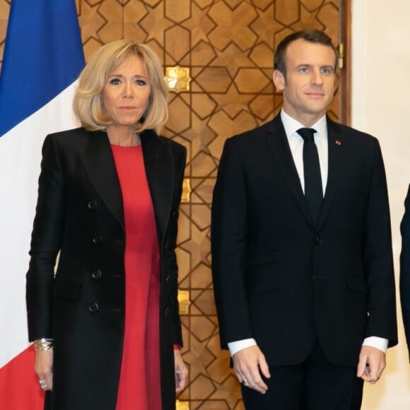 Brigitte et Emmanuel Macron, Abdel Fattah al-Sissi et sa femme Entissar Amer - Cérémonie d'accueil du président de la République française par le président de la République égyptienne au palais présidentiel au Caire. Le 28 janvier 2019 © Romuald Meigneux / Pool / Bestimage