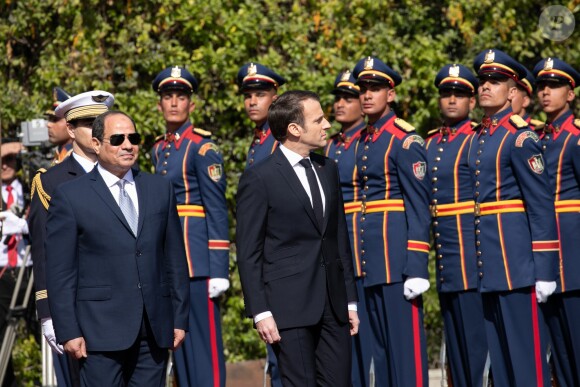 Emmanuel Macron est accueilli par le président de la République d'Egypte Abdel Fattah al-Sissi au palais présidentiel au Caire. Le 28 janvier 2019 © Romuald Meigneux / Pool / Bestimage