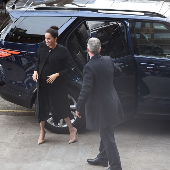 Meghan Markle, duchesse de Sussex, enceinte, arrive à l'université de Londres pour rencontrer des membres de l'association des universités du Commonwealth (ACU) le 31 janvier 2019