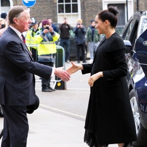 Meghan Markle, enceinte, duchesse de Sussex, arrive à l'université de Londres pour rencontrer des membres de l'association des universités du Commonwealth (ACU) le 31 janvier 2019.