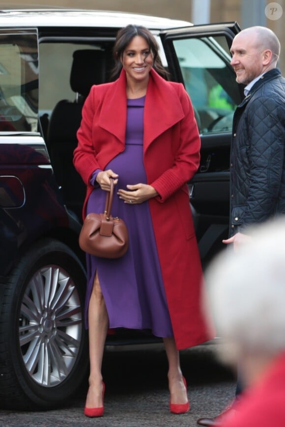Le prince Harry, duc de Sussex, et Meghan Markle, duchesse de Sussex, enceinte, sont en visite à Birkenhead le 14 janvier 2019.
