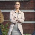 Exclusif - Melissa Benoist sur le tournage de Supergirl avec David Harewood dans les rues de Vancouver au Canada, le 26 octobre 2018