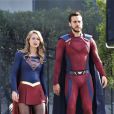 Melissa Benoist, Chris Wood - Tournage de la saison 3 de la série "Supergirl" à Vancouver au Canada le 2 mai 2018.