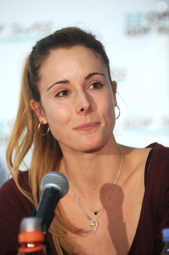 Alize Cornet durant le tirage au sort du 22 eme Open de tennis GDF Suez au Stade Coubertin a Paris le 25 janvier 2014.