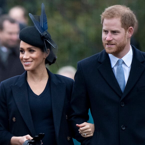 Le prince Harry, duc de Sussex et sa femme Meghan Markle, la duchesse de Sussex enceinte - La famille royale britannique se rend à la messe de Noël à l'église Sainte-Marie-Madeleine à Sandringham, le 25 décembre 2018. 25 December 2018.