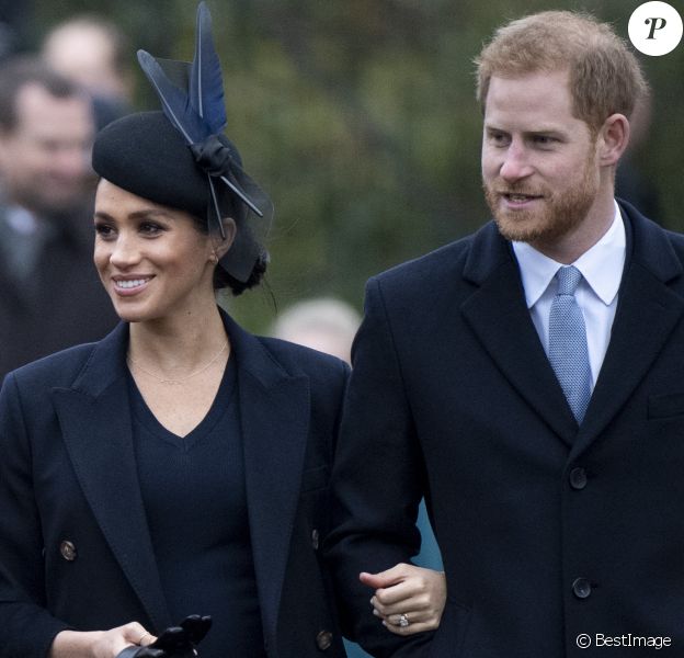 Le prince Harry, duc de Sussex et sa femme Meghan Markle, la duchesse de Sussex enceinte - La famille royale britannique se rend à la messe de Noël à l'église Sainte-Marie-Madeleine à Sandringham, le 25 décembre 2018. 25 December 2018.