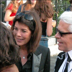 Karl Lagerfeld avec la princesse Caroline de Hanovre (Caroline de Monaco) en mai 2004 à Bayonne pour un concert d'Elton John.