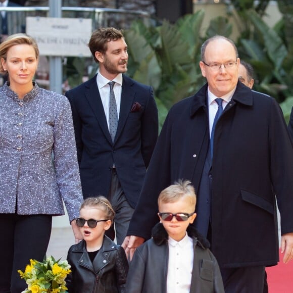 Le prince héréditaire Jacques et la princesse Gabriella de Monaco accompagnaient le prince Albert II et la princesse Charlene (ainsi que Pierre Casiraghi, en arrière-plan) le 22 février 2019 pour l'inauguration du One Monte-Carlo et de la promenade Princesse Charlene, un complexe d'immeubles résidentiels, de boutiques de luxe et de centre de congrès proche du casino. © Olivier Huitel / Pool Monaco / Bestimage