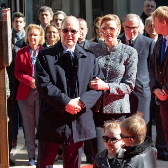 Le prince héréditaire Jacques et la princesse Gabriella de Monaco accompagnaient le prince Albert II et la princesse Charlene le 22 février 2019 pour l'inauguration du One Monte-Carlo et de la promenade Princesse Charlene, un complexe d'immeubles résidentiels, de boutiques de luxe et de centre de congrès proche du casino. © Olivier Huitel / Pool Monaco / Bestimage