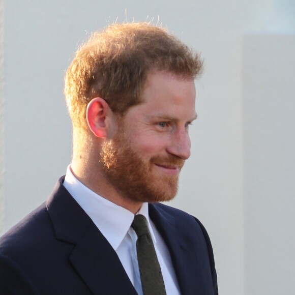 Le prince Harry, duc de Sussex, et Meghan Markle, duchesse de Sussex, enceinte assistent à une réception organisée par l'ambassadeur britannique au Maroc, à la résidence britannique de Rabat, le 24 février 2019.
