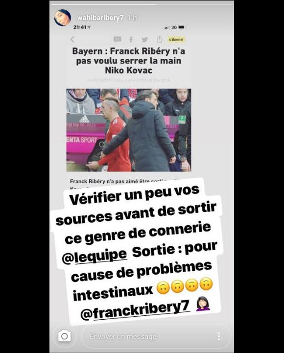 Wahiba Ribéry explique pourquoi Franck Ribéry a quitté le terrain sans serrer la main de son entraîneur le 23 février 2019.