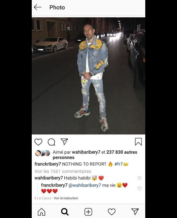 Franck Ribéry publie une photo de lui sur Instagram. Février 2019.