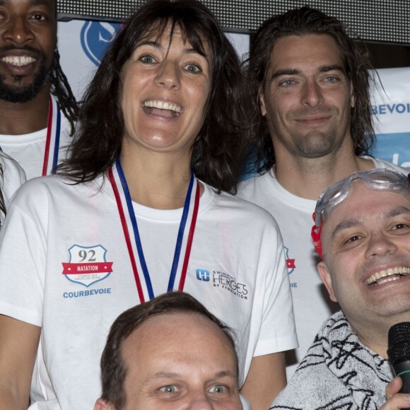 Sydney Govou, Estelle Denis, Camille Lacourt, Yoann Riou et guest lors du Challenge Swimming Heroes pour l'UNICEF lors du meeting Olympique à la piscine de Courbevoie, France, le 24 février 2019. © Pierre Perusseau/Bestimage