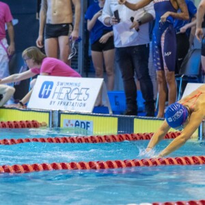 Estelle Denis lors du Challenges Swimming Heroes pour l'UNICEF lors du meeting Olympique à la piscine de Courbevoie, France, le 24 février 2019. © Pierre Perusseau/Bestimage