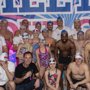 Philippe Saint-André, Jacques Monclar, Richard Dacoury, Jérémy Stravius, Fantine Lesaffre, Camille Lacourt, Charlotte Bonnet, Jean-Philippe Doux , Yoann Riou , Estelle Denis, Sydney Govou, Matthieu Péché, Souleymane Cissokho et guest lors du Challenges Swimming Heroes pour l'UNICEF lors du meeting Olympique à la piscine de Courbevoie, France, le 24 février 2019. © Pierre Perusseau/Bestimage