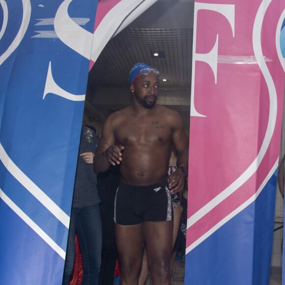 Sidney Govou lors du Challenges Swimming Heroes pour l'UNICEF lors du meeting Olympique à la piscine de Courbevoie, France, le 24 février 2019. © Pierre Perusseau/Bestimage