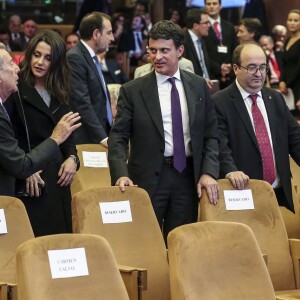 Ines Arrimadas, Miquel Iceta et Manuel Valls lors de la soirée des Prix du Royaume d'Espagne pour les entreprises (Premio Reino de España a la Trayectoria Empresarial) à l'école de commerce Institut d'études supérieures de commerce (IESE) de Barcelone, Espagne, le 25 février 2019.