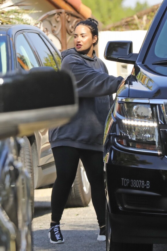 Exclusif - Demi Lovato à la sortie de son cours de gym à Los Angeles, le 1er mars 2019.