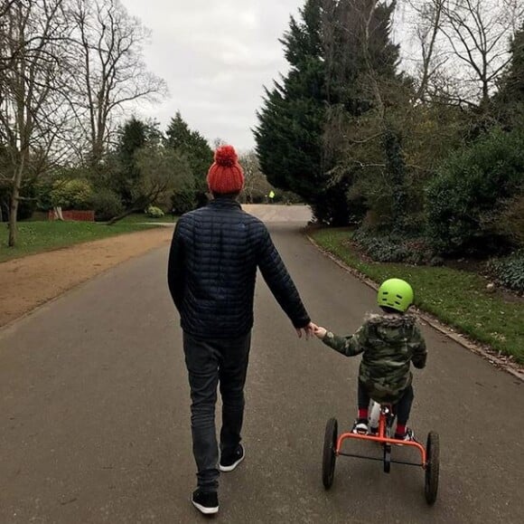 Le compagnon d'Erin O'Connor et leur fils Albert Tate. Janvier 2019.