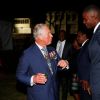 Le prince Charles, prince de Galles, et , Jason Holder assistent à une réception à la résidence du Premier ministre au palais Ilaro Court à Bridgetown, la Barbade, le 19 mars 2019.