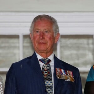 Le prince Charles, prince de Galles, et Camilla Parker Bowles, duchesse de Cornouailles, assistent à une réception à la résidence du Premier ministre au palais Ilaro Court à Bridgetown, la Barbade, le 19 mars 2019.