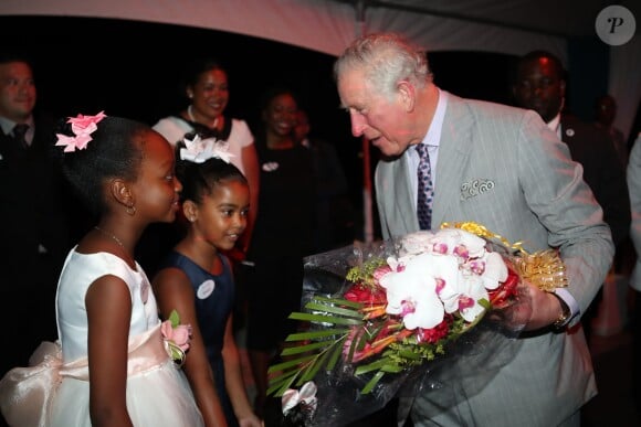 Le prince Charles, prince de Galles, arrive à la réception du gouverneur général, à l'hôtel Serenity, Coconut Bay, à Sainte-Lucie, le 17 mars 2019, lors de sa tournée de 13 jours dans les Caraïbes.