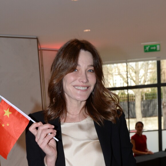 Exclusif - Carla Bruni Sarkozy (invitée d'honneur) - Déjeuner "Chinese Business Club" au Pavillon Gabriel à Paris, à l'occasion de la journée mondiale des droits des femmes le 8 mars 2019. © Rachid Bellak/Bestimage