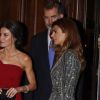 La première dame d'Argentine Juliana Awada et la reine Letizia d'Espagne lors d'une réception en l'honneur du président argentin à l'hôtel Four Seasons de Buenos Aires, Argentine le 26 mars 2019.