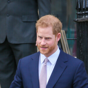 Le prince Harry, duc de Sussex, Meghan Markle, duchesse de Sussex, enceinte, à la sortie de Canada House après une cérémonie pour la Journée du Commonwealth à Londres le 11 mars 2019.