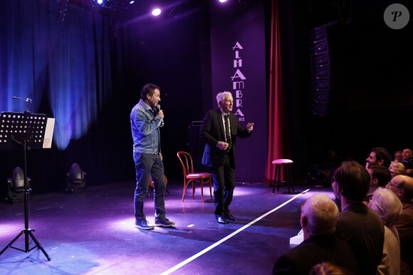 Exclusif - Bernard Montiel - Marcel Amont célèbre son 90e anniversaire sur la scène de l'Alhambra à Paris le 2 avril 2019. © Cédric Perrin/Bestimage