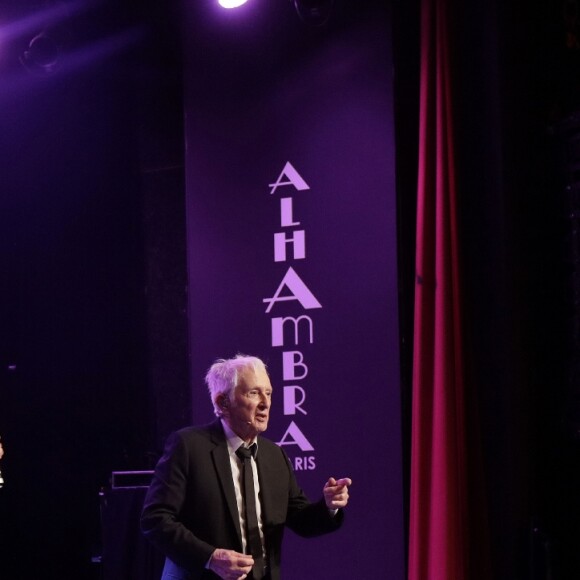 Exclusif - Bernard Montiel - Marcel Amont célèbre son 90e anniversaire sur la scène de l'Alhambra à Paris le 2 avril 2019. © Cédric Perrin/Bestimage