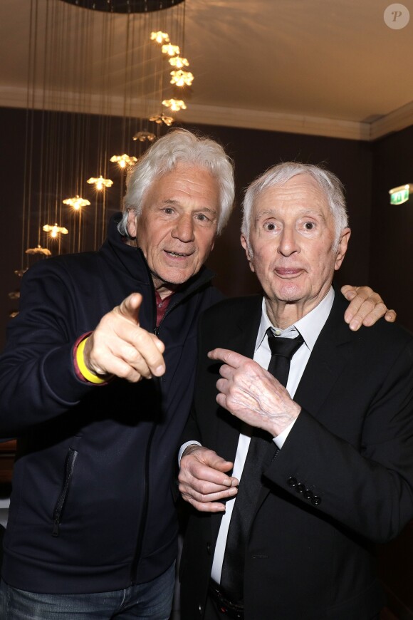 Exclusif - Gérard Lenorman et Marcel Amont - Marcel Amont célèbre son 90e anniversaire sur la scène de l'Alhambra à Paris le 2 avril 2019. © Cédric Perrin/Bestimage