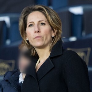 Maud Fontenoy et son fils Mahe - Célébrités dans les tribunes du parc des princes lors du match de football de ligue 1, Paris Saint-Germain (PSG) contre Strasbourg à Paris le 7 avril 2019. Le match s'est soldé par un match nul 2-2.