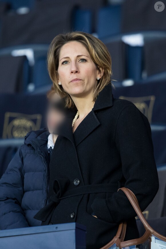 Maud Fontenoy et son fils Mahe - Célébrités dans les tribunes du parc des princes lors du match de football de ligue 1, Paris Saint-Germain (PSG) contre Strasbourg à Paris le 7 avril 2019. Le match s'est soldé par un match nul 2-2.