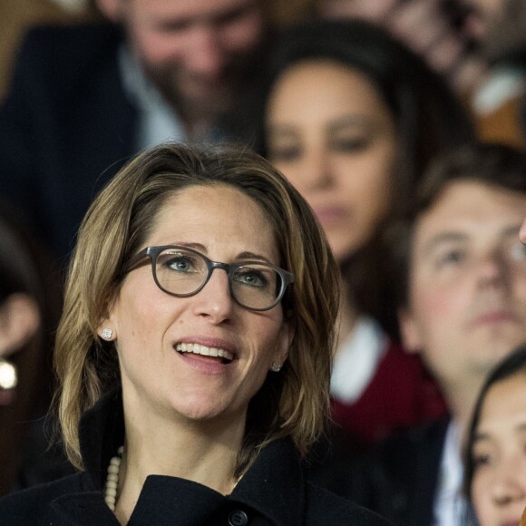 Maud Fontenoy et Pierre Sarkozy - Célébrités dans les tribunes du parc des princes lors du match de football de ligue 1, Paris Saint-Germain (PSG) contre Strasbourg à Paris le 7 avril 2019. Le match s'est soldé par un match nul 2-2.