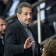 Nicolas Sarkozy - Célébrités dans les tribunes du parc des princes lors du match de football de ligue 1, Paris Saint-Germain (PSG) contre Strasbourg à Paris le 7 avril 2019. Le match s'est soldé par un match nul 2-2.