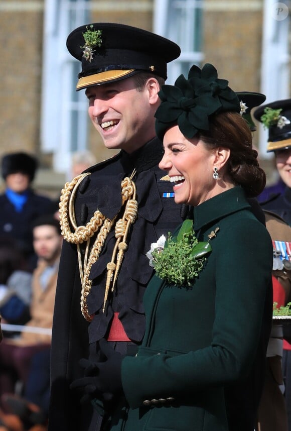 Le prince William, duc de Cambridge, Catherine Kate Middleton, duchesse de Cambridge, lors de la parade de la Saint Patrick dans le quartier de Hounslow à Londres le 17 mars 2019. La cérémonie se déroule avec le 1er bataillon des Irish Guards. Le duc de Cambridge est un des colonels des Irish Guards.