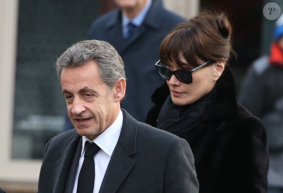 Nicolas Sarkozy et sa femme Carla Bruni Sarkozy - Obsèques de Andrée Sarkozy (mère de N.Sarkozy), dite Dadue née Andrée Mallah, en l'église Saint-Jean-Baptiste à Neuilly-Sur-Seine.