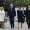 Le roi Felipe VI et la reine Letizia d'Espagne avec Brigitte et Emmanuel Macron à Paris le 5 octobre 2018 lors de la visite de l'exposition Miro au Grand Palais. © Dominique Jacovides / Bestimage